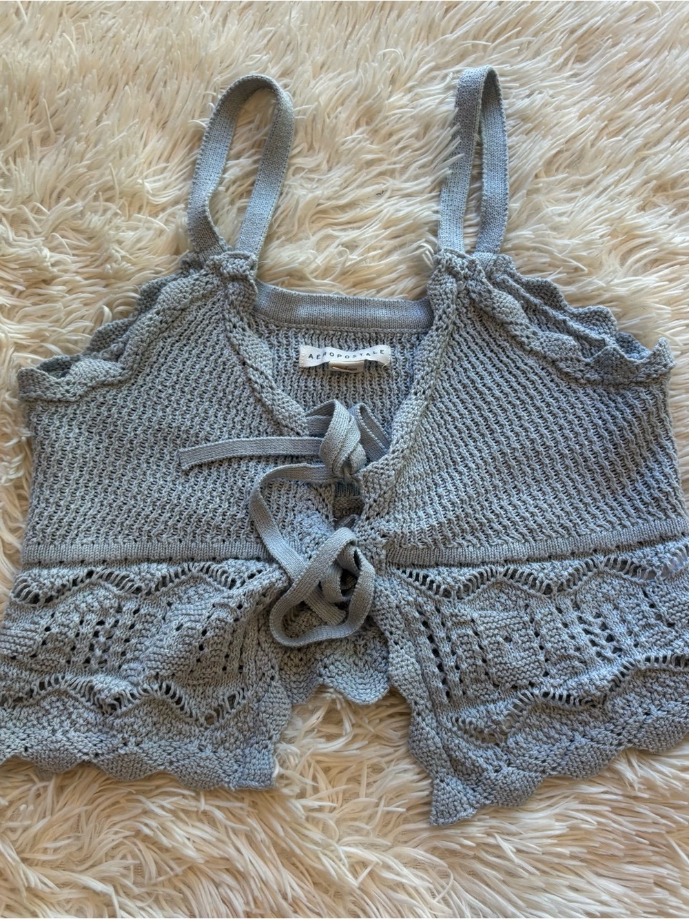 Aeropostale Light Blue Gray Crochet Tie-Front Camisole